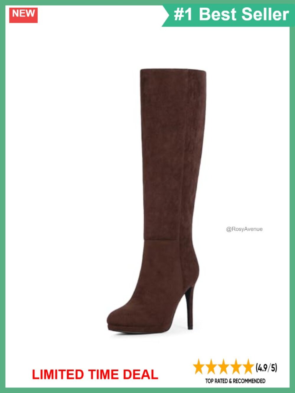 Knee High Boots Faux Suede Stiletto Heel Round Toe Side Zip Platform Tall